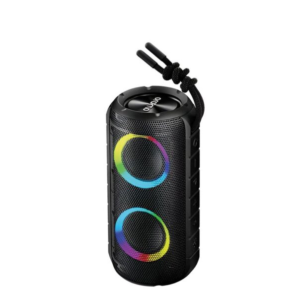 Parlante inalámbrico. Potencia 12W(6W*2). Duración batería 7hs sin luces / 6hs con luces. Resistencia al Agua y polvo IPX5.