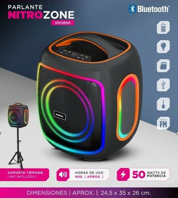 Parlante Soul - NITRO ZONE - XM2650  - 50W Luz Led / Btt / Usb / Msd / Radio