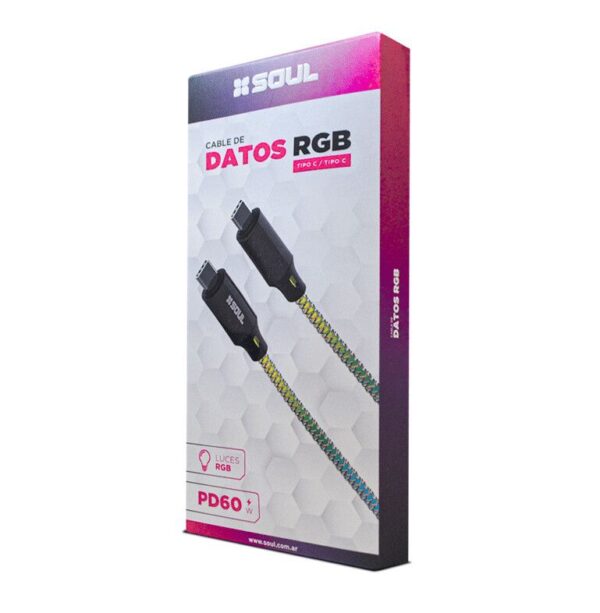Cable USB RGB Tipo-C a Tipo-C 60w Marca SOUL