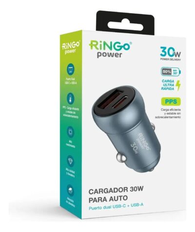 Cargador Auto Ringo Power 30W - USB + PD - Aluminium Alloy RINGO