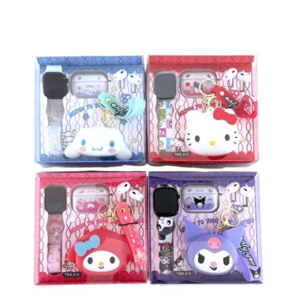 Kit Niño - Smartwatch + Auricular con Estuche + Monedero + kuromi - My Melody - Sanrio Cinnamoroll