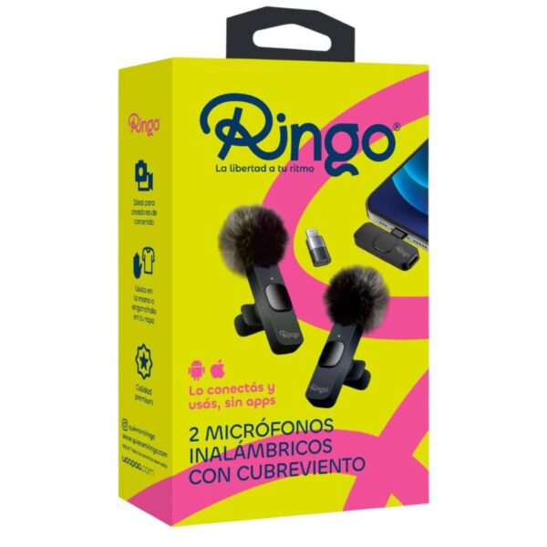 Ringo Mic Doble con cubreviento con ficha C + adaptador Lighting - x 1 (Negro)
