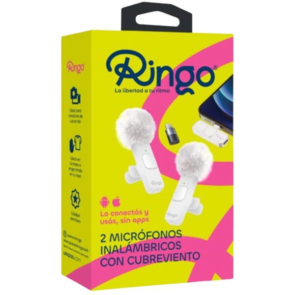 Ringo Mic Doble con cubreviento con ficha C + adaptador Lighting - x 1 (Blanco)
