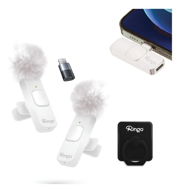 Ringo Mic Doble con cubreviento con ficha C + adaptador Lighting - x 1 (Blanco)
