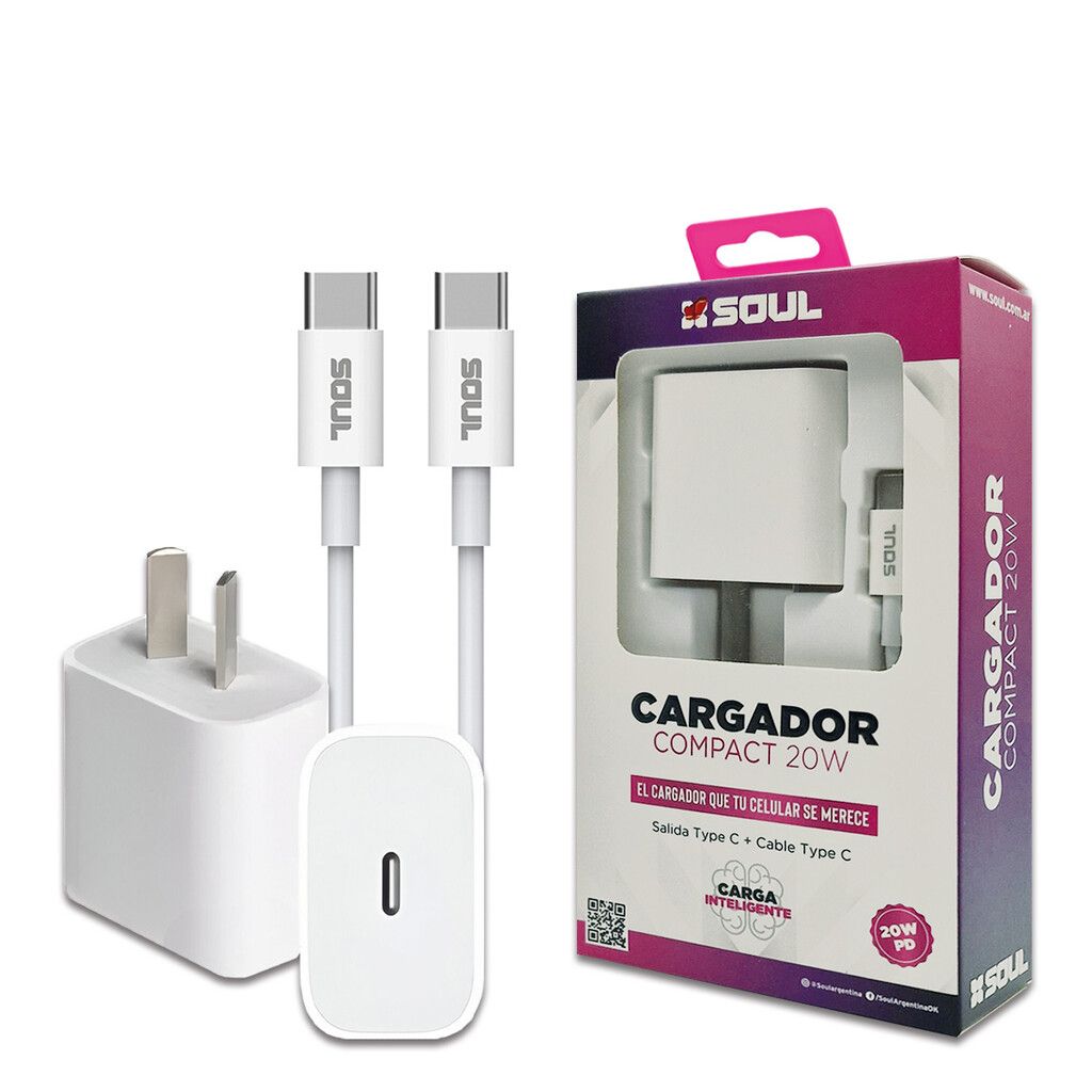 Cargador Viajero PD QC 20w C/Cable Typo C a TC