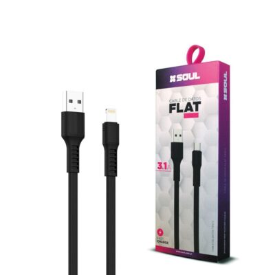 Cable Carga Rapida Lightning 1.2M 3.1A FLAT Marca SOUL NEGRO