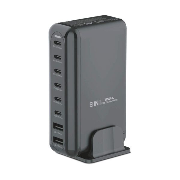 Cargador USB 8en1 60W+22.5W USB-C x5 / USB-A x3 Blanco