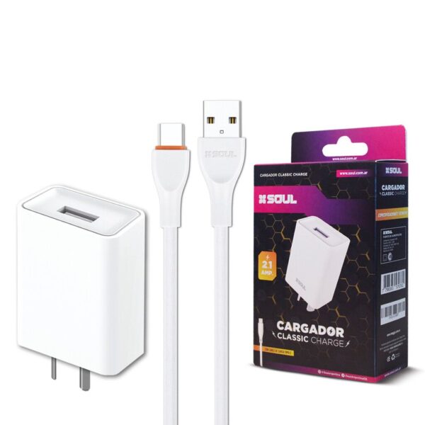 Cargador Viajero classic USB X1 C/ Cable Tipo ''C''