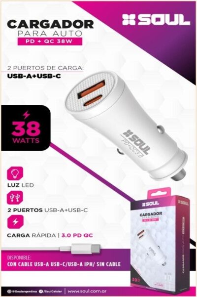 Cargador De Auto Pd+qc 38w Type-c A Type-c