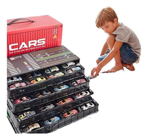 Container Con 48 Autitos a Friccion con Plano de Calles