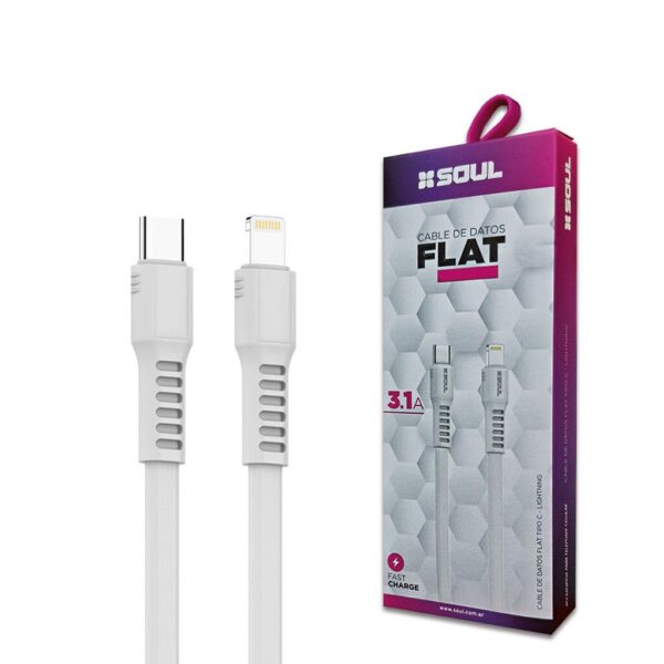 Cable Carga Rapida TC A Lightning 1.2M 3.1A FLAT Marca SOUL
