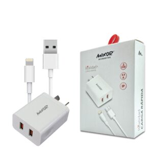 Cargador Rapido 4.4A iPhone 2USB + Cable MIXOR