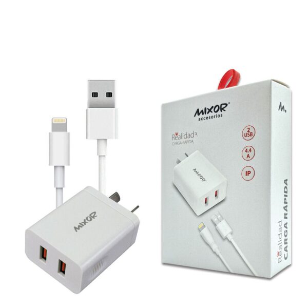 Cargador Rapido 4.4A iPhone 2USB + Cable MIXOR