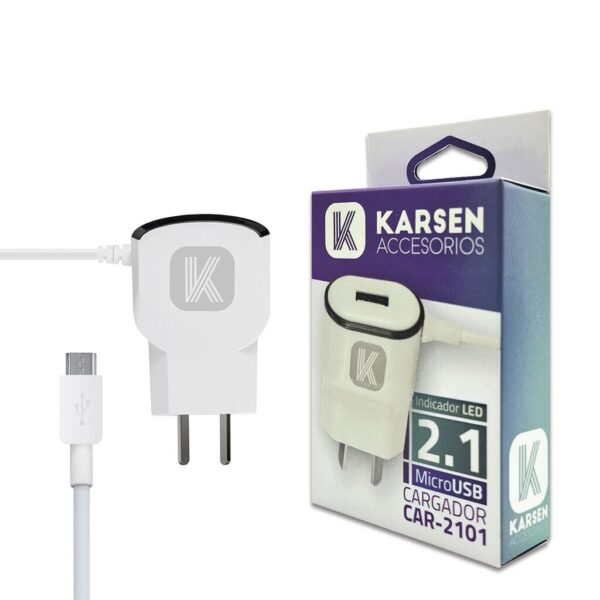Cargador Rapido 2.1A 1USB C/ Cable Micro KARSEN