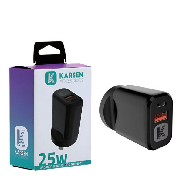 Cargador Cabezal Entrada Tipo-C + USB Turbo Charge PD 25W