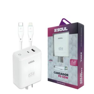 Cargador Viajero Fast Charge USB + PD 65W ''C'' a ''Lightning''