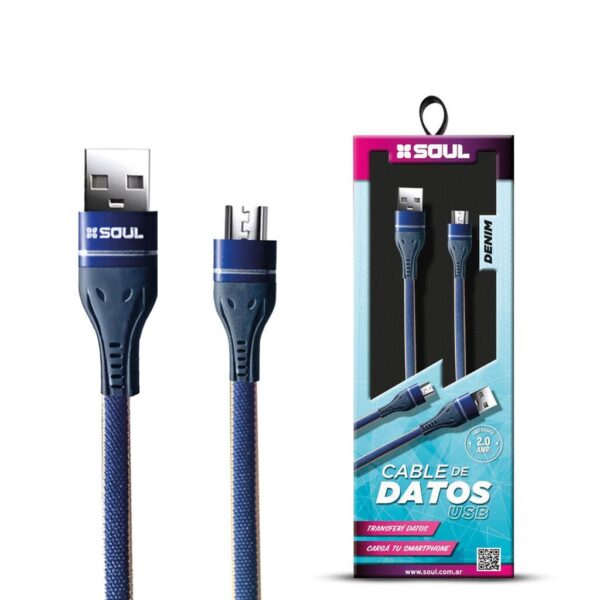 Cable Carga Rapida Micro Usb Denim 2.0A Marca Soul