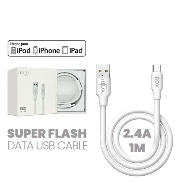 Cable iPhone 2.4A (USB to Lightning) 1 Metro iBOX Calidad Superior