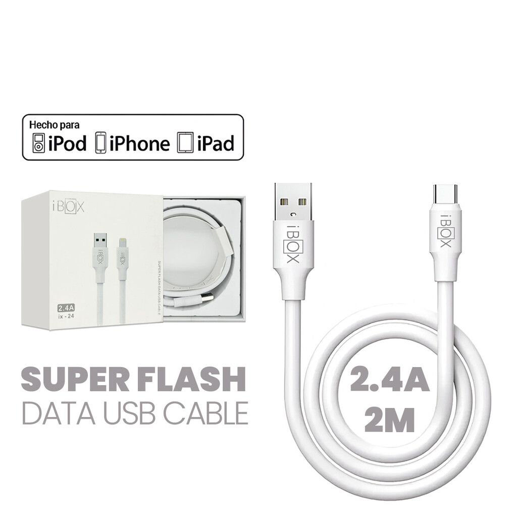 Cable iPhone 2.4A (USB to Lightning) 2Mts iBOX Calidad Superior