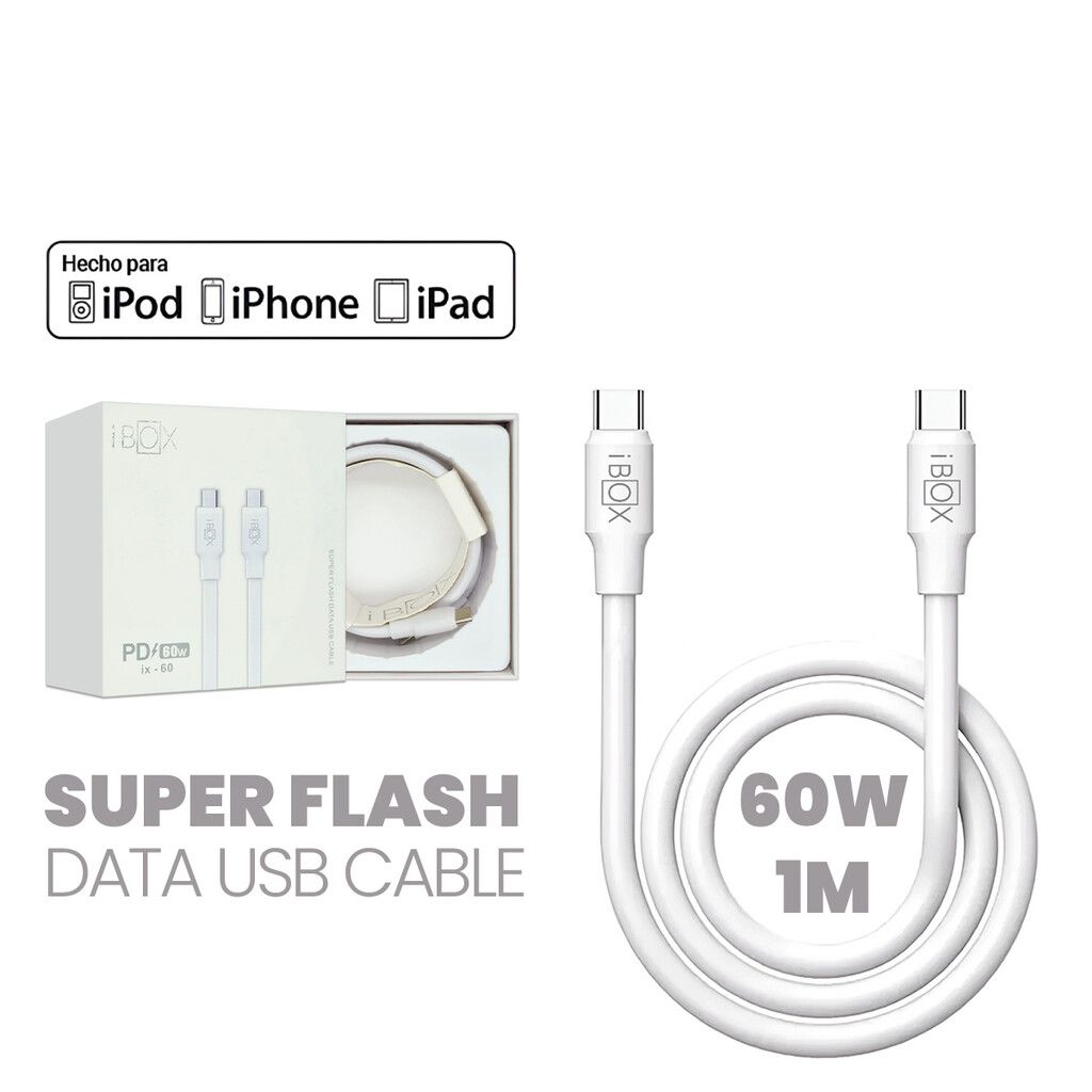 Cable iPhone 60W (C to C) 1 Metro iBOX Calidad Superior