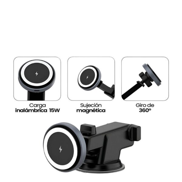 Soporte Con Cargador Inalabrico Magnetico 15W 2 en 1 Q700 - Imagen 2