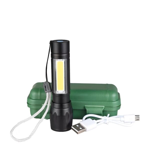 Linterna Tactica LED Negra con Zoom y Estuche -- Recargable Linterna Tactica LED Negra con Zoom y Estuche -- Recargable
