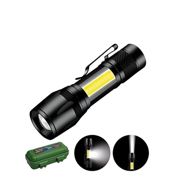 Linterna Tactica LED Negra con Zoom y Estuche -- Recargable Linterna Tactica LED Negra con Zoom y Estuche -- Recargable