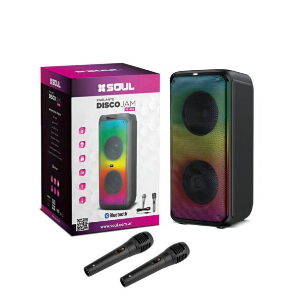 Parlante Traveler Max XL650 2x8´ Marca Soul Luz Led / Btt / Usb / Msd / Radio / Karaoke - 2 Microfonos