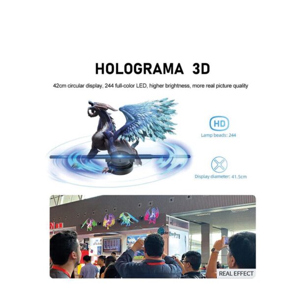 Ventilador Proyector Holograma 3D 42Cm Res. 1024X800 2 Aspas 24wts  Giro 360° New APP WIfi - Imagen 2