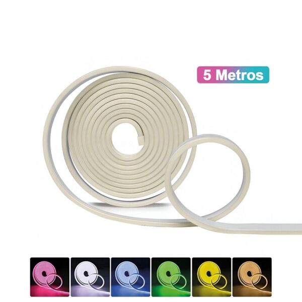 Neon Flex 5Mts Blanco Frio / Calido / Verde / Naranja / Azul / Rosa / Ama / Rojo  (fuente + conector)