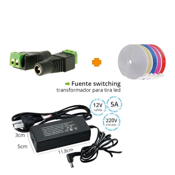 Neon Flex 5Mts Blanco Frio / Calido / Verde / Naranja / Azul / Rosa / Ama / Rojo  (fuente + conector)