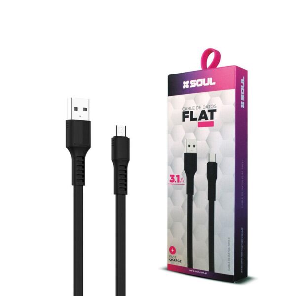 Cable Carga Rapida Micro USB 1.2M 3.1A FLAT Marca SOUL