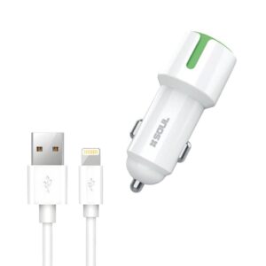 Cargador Auto 12V 2.4A DUAL USB + Cable iPhone  Marca SOUL