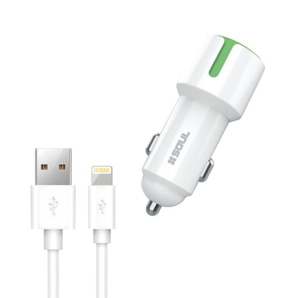 Cargador Auto 12V 2.4A DUAL USB + Cable iPhone  Marca SOUL