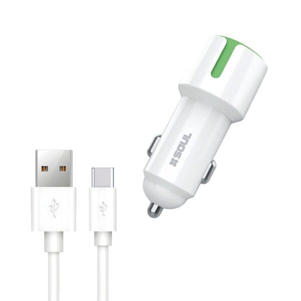 Cargador Auto 12V 2.4A DUAL USB + Cable Tipo C - SOUL
