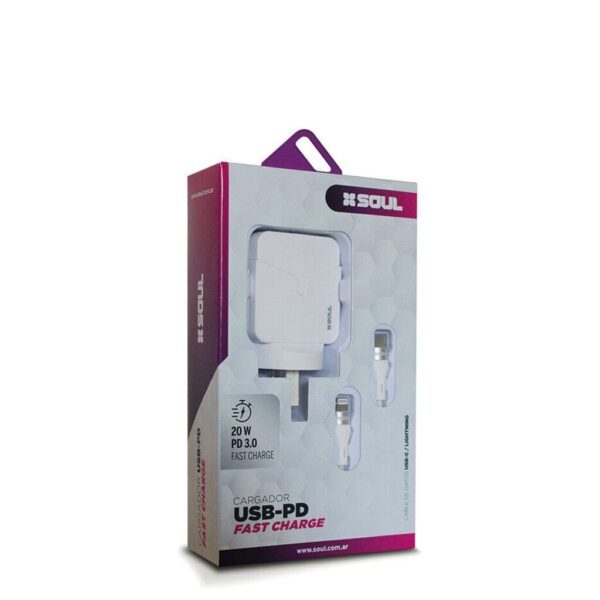 Cargador Ultra Rapido 20W 1USB QC + 1PD3.0 + Cable TC a TC SOUL - Imagen 4
