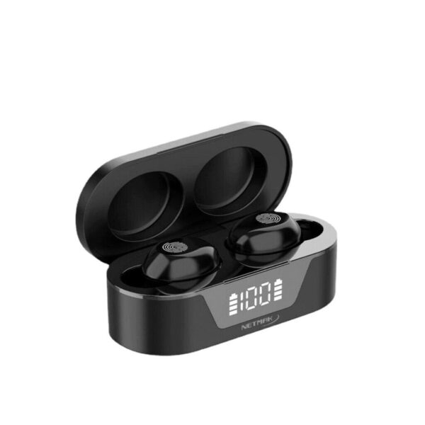 Earbuds Ultra Livianos Bluetooth C/ Base De Carga Display Marca Netmak Earbuds Ultra Livianos Bluetooth C/ Base De Carga Display Marca Netmak
