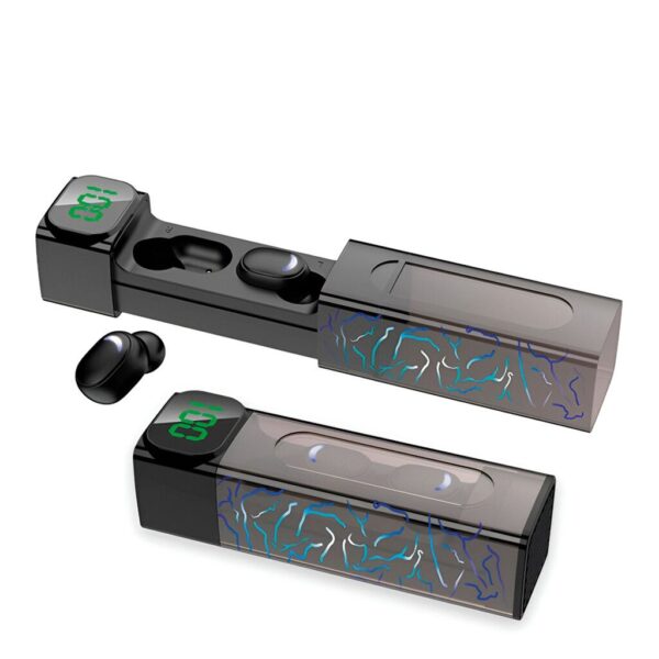 Earbuds  Bluetooth C/ Base De Carga Transparente LED Marca LYONiTECH