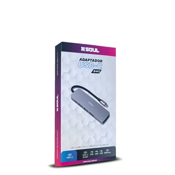 Adaptador Multi Hub Tipo C 5en1 (HD TV 4K + PD C 60W  + 3 USB 3.0 - Imagen 2