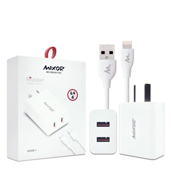 Cargador Rapido 6.4A 2USB + Cable  Lightning - REALIDAD - MIXOR