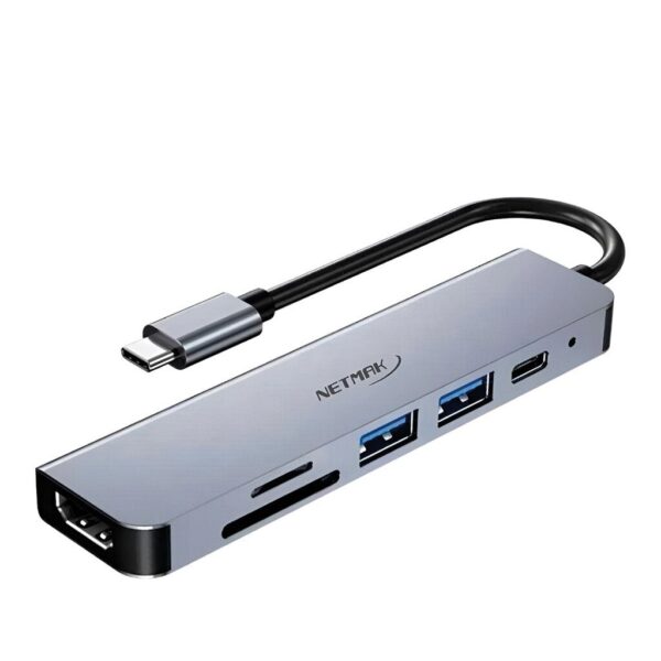 Adaptador Tipo C 6 en1  Multi Hub (HDMI TV 4K + PD C 60W  + USB 3.0 + MSD)