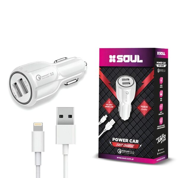 Cargador Auto 12V Dual Fast 3.1 Lightning Marca SOUL