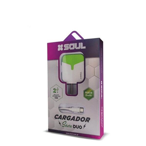 Cargador Rapido Micro USB Share DUO 2.4A 2 USB Marca SOUL Premium - Imagen 2