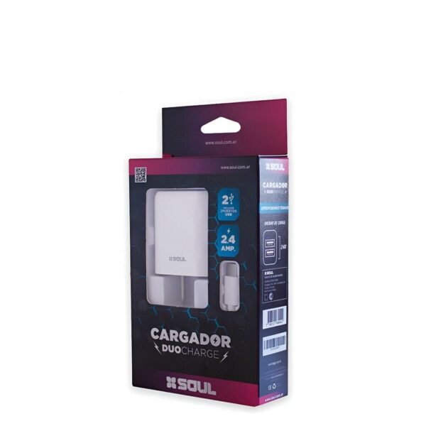 Cargador Rapido Micro 2.4A 2USB + Cable Marca SOUL - Imagen 2