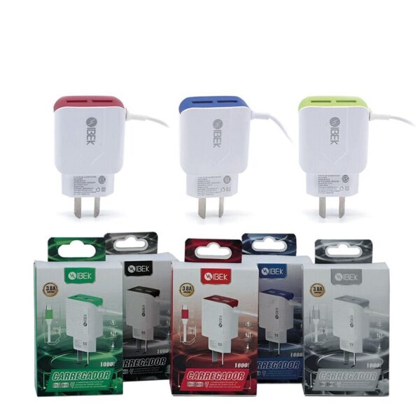 Cargador Rapido 3.8A 2USB c/Cable Micro IBEK