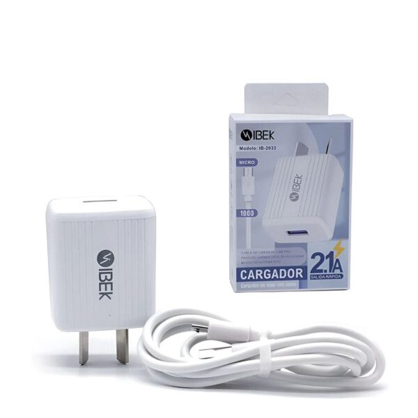 Cargador Rapido 2.1A 1USB C/ Cable Micro IBEK