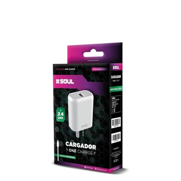Cargador Rapido TC 2.4A 1USB + Cable Marca SOUL
