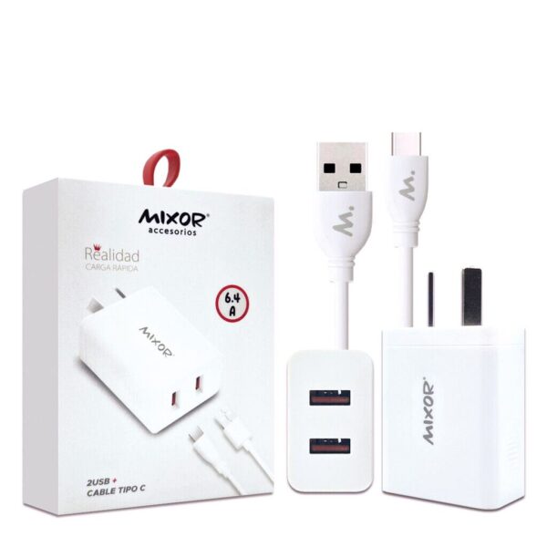 Cargador Rapido 6.4A 2USB + Cable TC - REALIDAD - MIXOR
