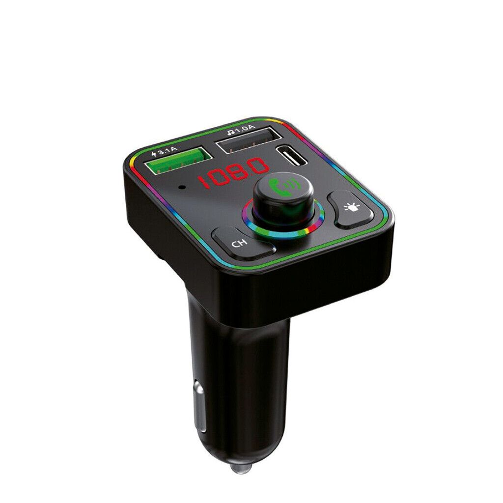 Transmisor Fm Con Bluetooth Y Cargador + USB 3.1+ CONEC TIPO C (RGB)