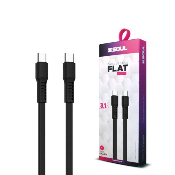 Cable Carga Rapida TC A TC 1.2M 3.1A FLAT Marca SOUL